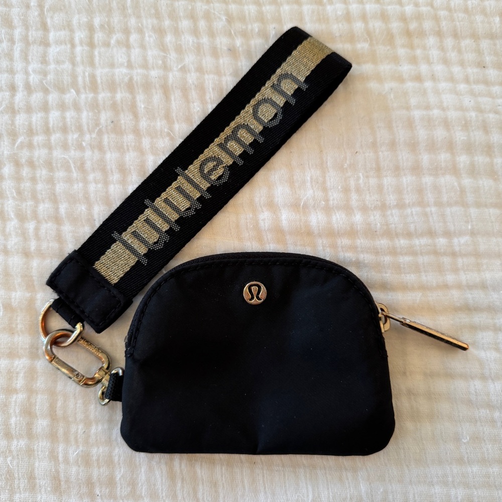 Lululemon Black Mini Pouch with Black & Gold Wrist Strap